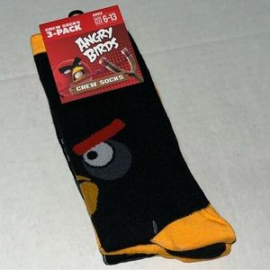 Angry Birds 3 Pack Crew‎ Socks Graphic and Solid Color New With Tag